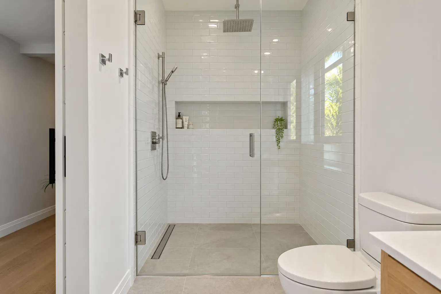 New tiled shower that replaced an old bathtub