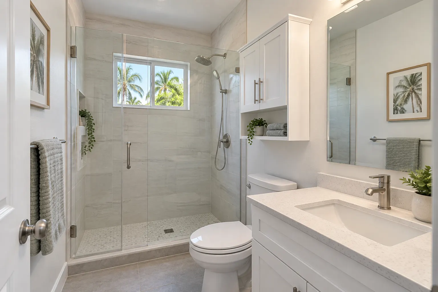 Remodeled bathroom in a Hialeah block house